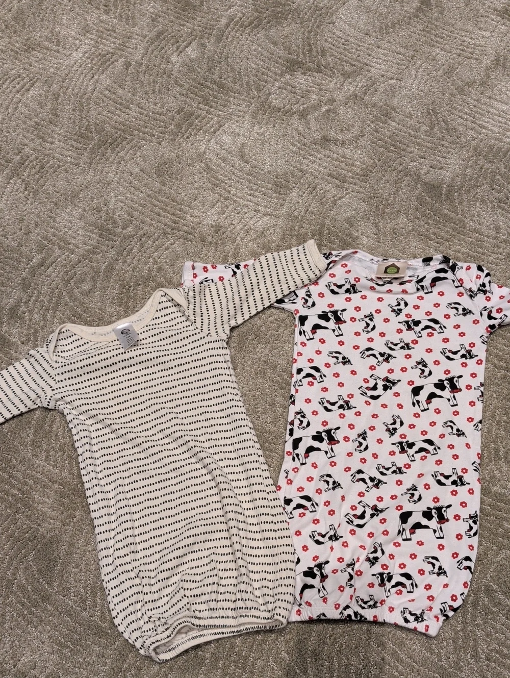 Babies Cotton Sleep Gowns — Black Stripe & Cow Print